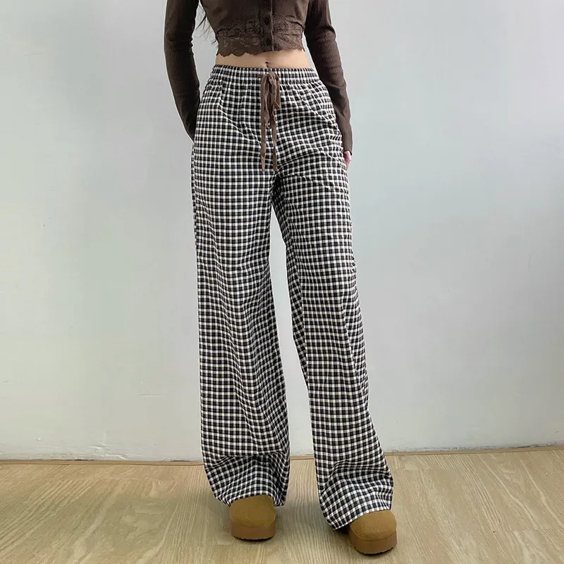 Fashionable Plaid Casual Pants Women-3
