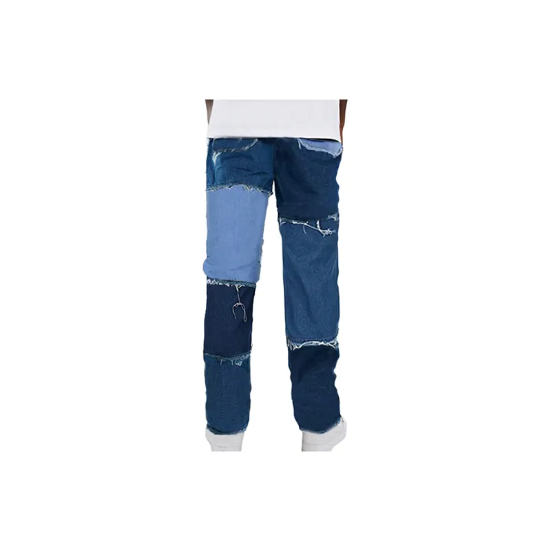 Patchwork Washed Stitched Denim Trousers-3
