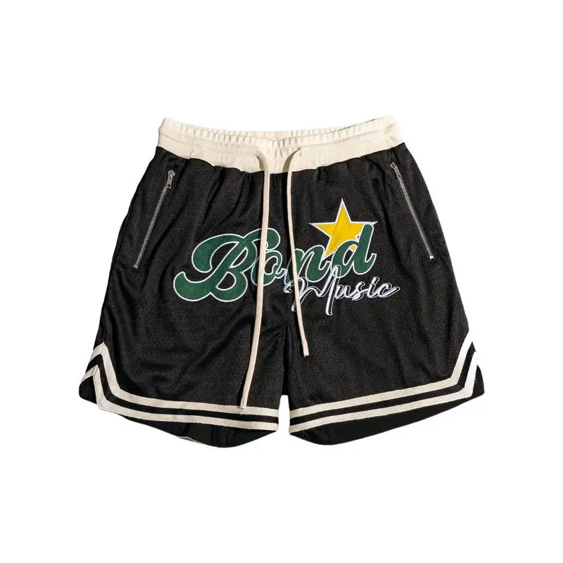 Loose Embroidery Cotton Basketball Shorts-0