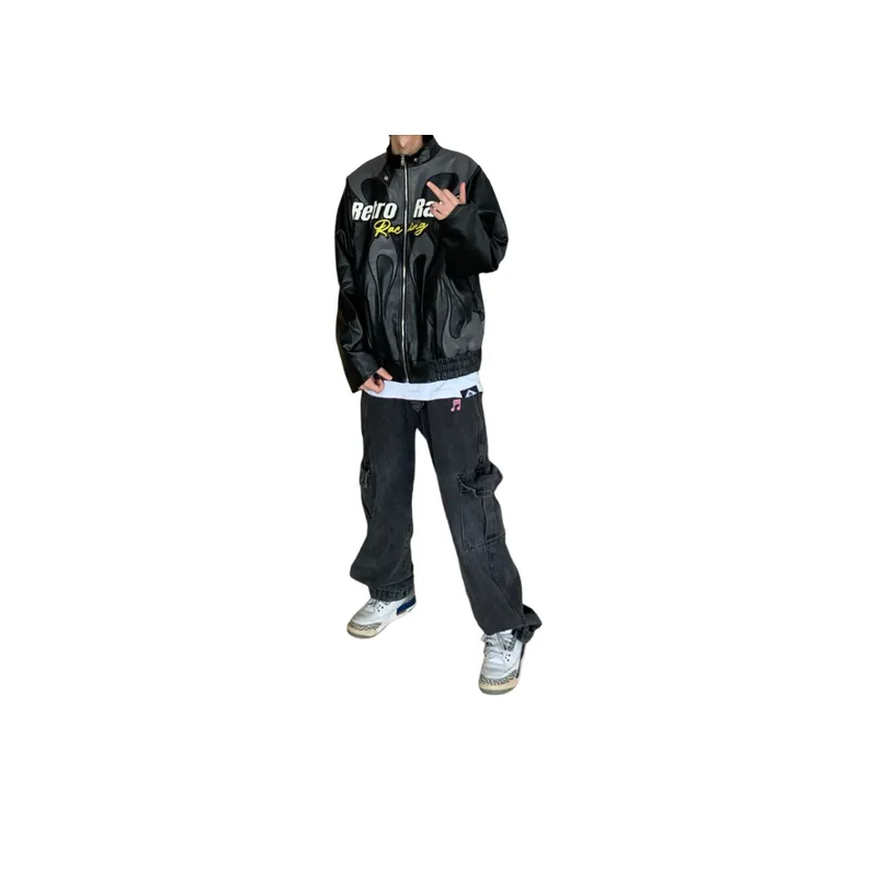 Embroidered Letter Leather Jacket-2