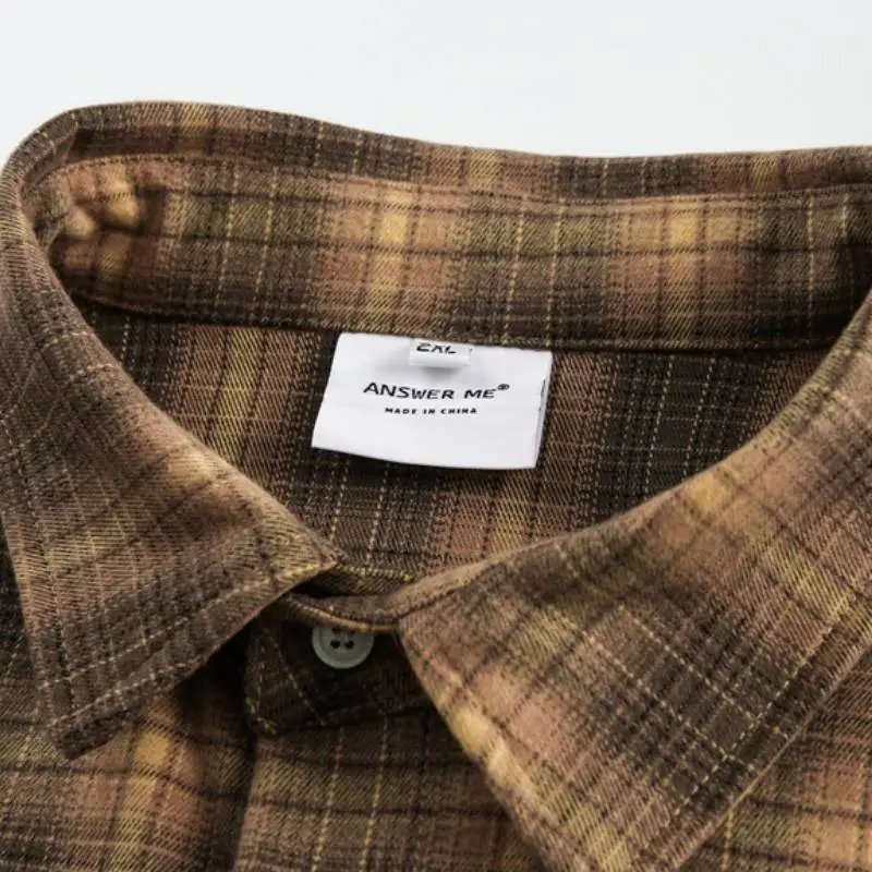 Retro Long Sleeve Plaid Blended Synthetic Fabrics Shirt-8
