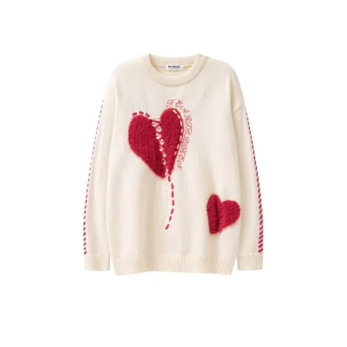 Love Embroidered Loose Crewneck Knitted Sweater