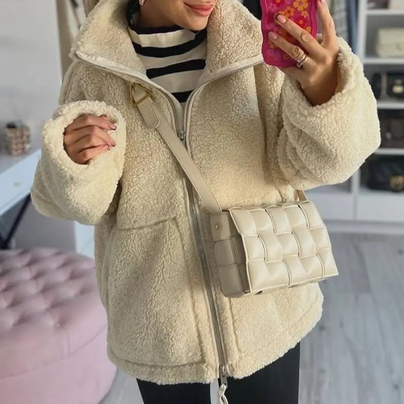 Fashionable Loose Velvet Jacket Women-4
