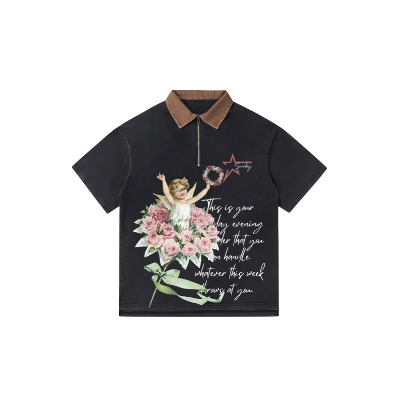 Lapel Short Sleeve T Shirt-2