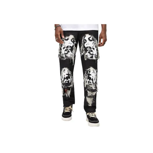 Loose Straight Hip-Hop Skull Print Jeans