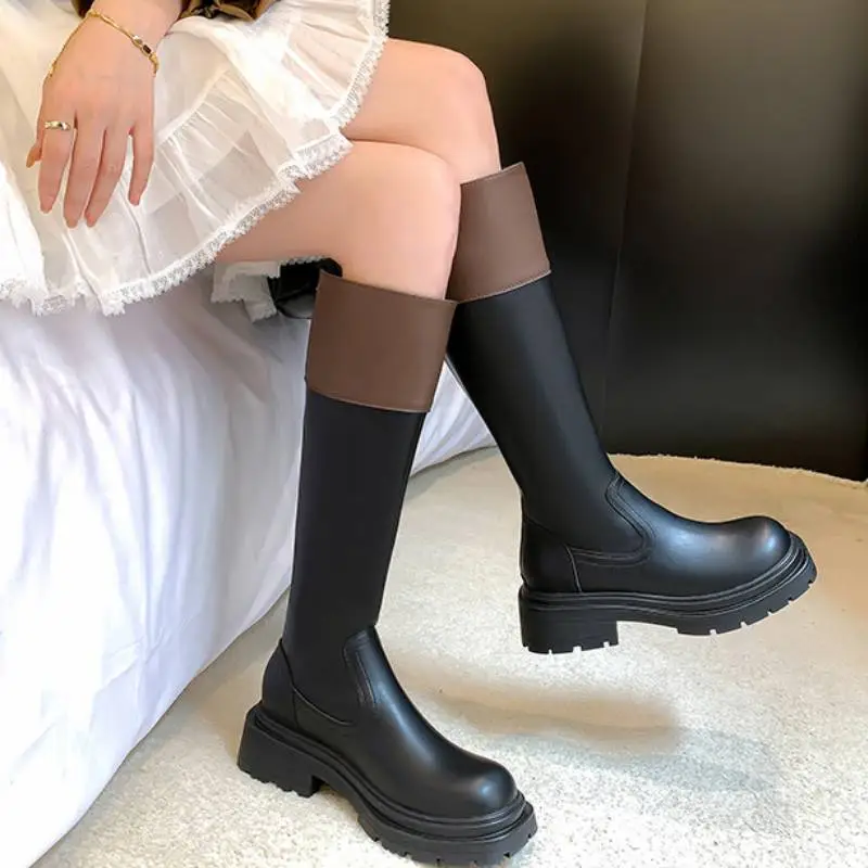 Contrast Color Fashionable Knee High Boots-1
