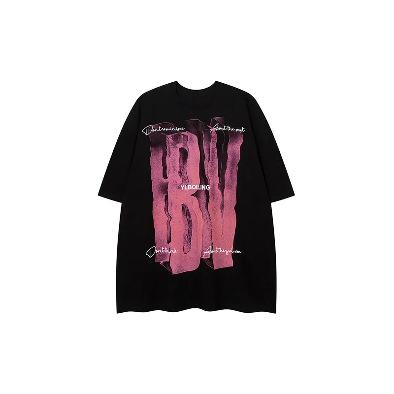 Hip hop Letter Graffiti Printed Short sleeved T shirt-2