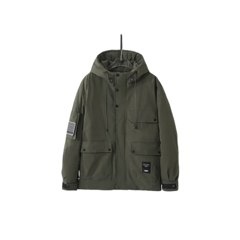 Windproof Fleece Lined Stand Collar Down Jacket-2
