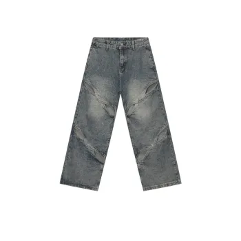 Retro Irregular Split Straight Leg Jeans