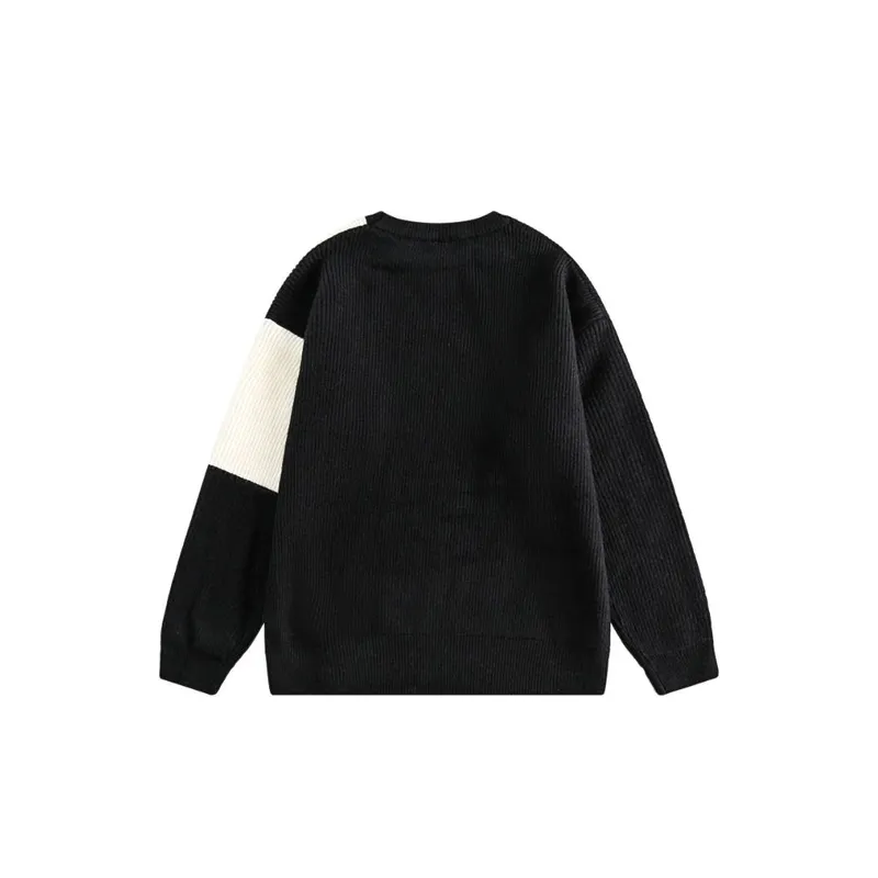 Ins Contrast Color Splicing Crewneck Warm Sweater-1
