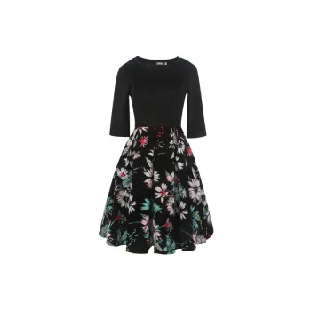 Elegant Contrast Color Cotton Dress Women