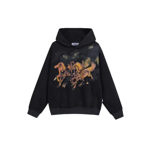 Vintage Flame Horse Printed Hooded Sweater