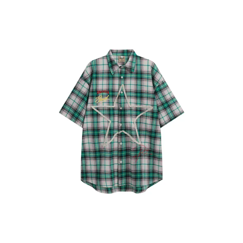 High Street Star Embroidered Plaid Short sleeved Shirt-5