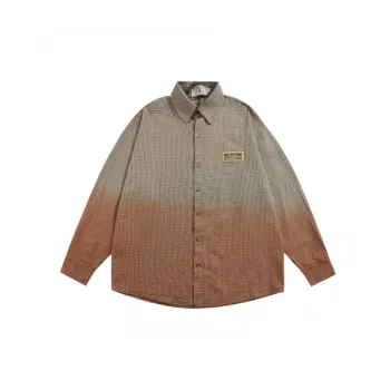 Retro Gradient Plaid Long Sleeved Couple Shirt