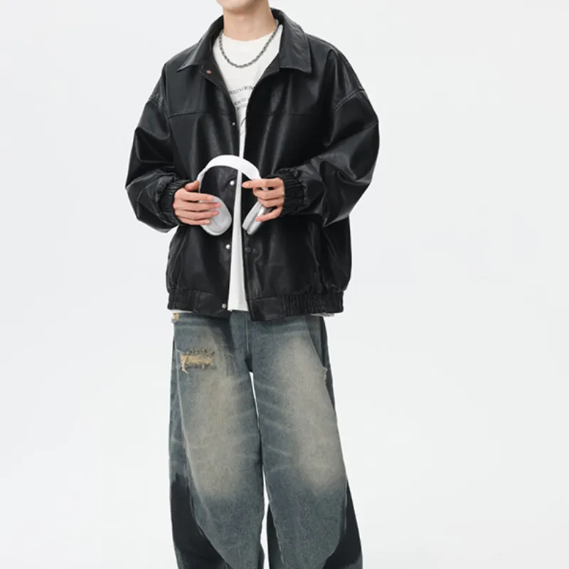 Casual Simple Polyester Leather Jacket-2