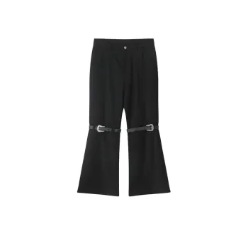 New Release Loose Knee Belt Design Hip Hop Casual Tide Pants