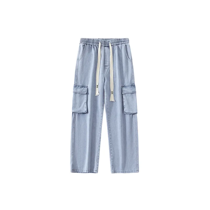 Trendy Loose Straight Wide Leg Denim Cargo Pants-0