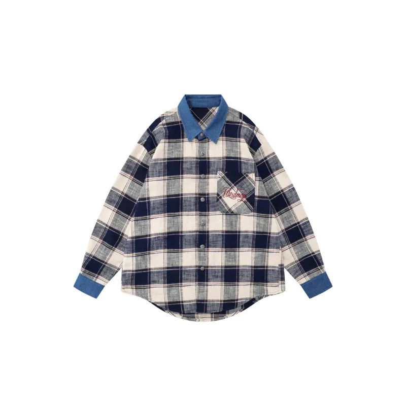Retro Plaid Denim Shirt-0