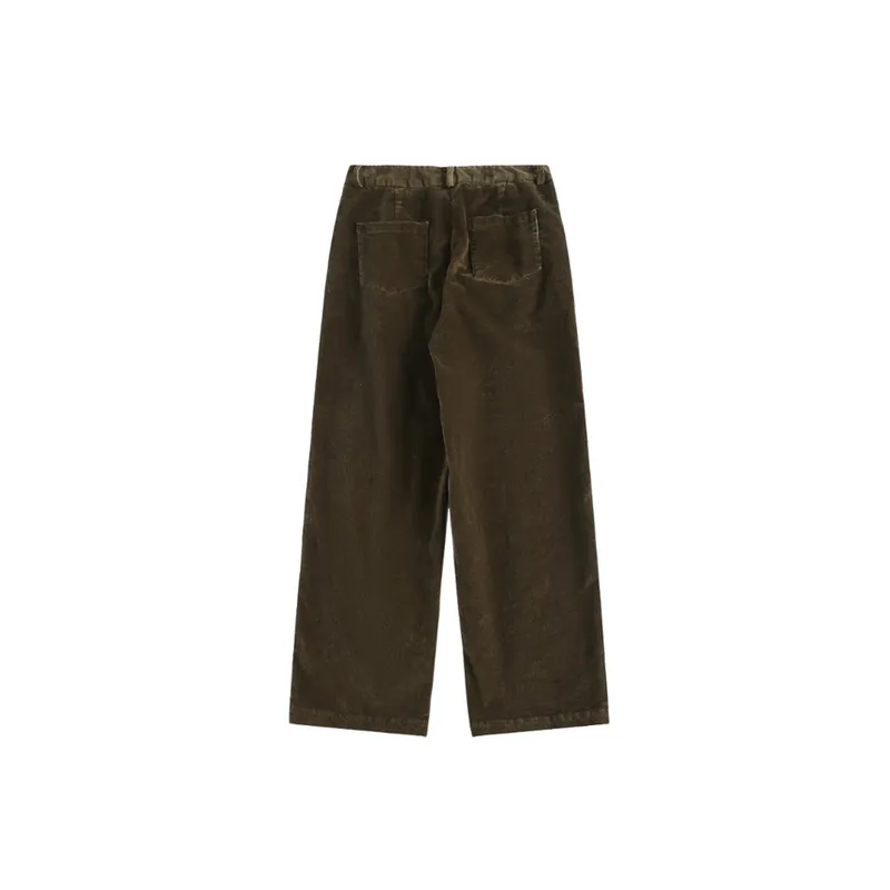 Corduroy Casual Color matching Cat Whare Loose Wide leg Straight Pants-1