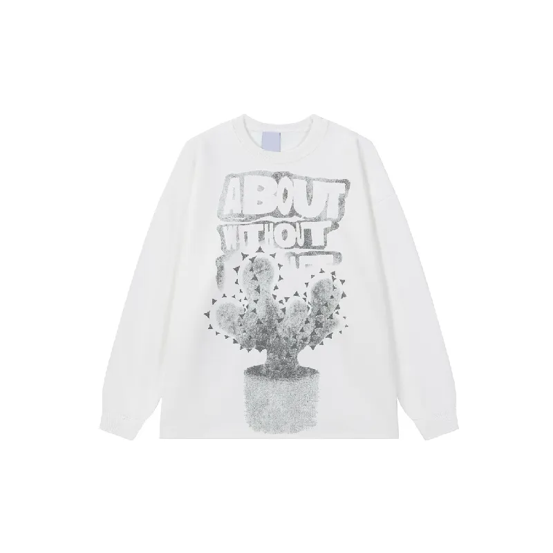 Simple Print Loose Sweatshirt-0