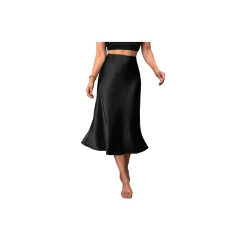 Elegant Plain Satin Skirt Women