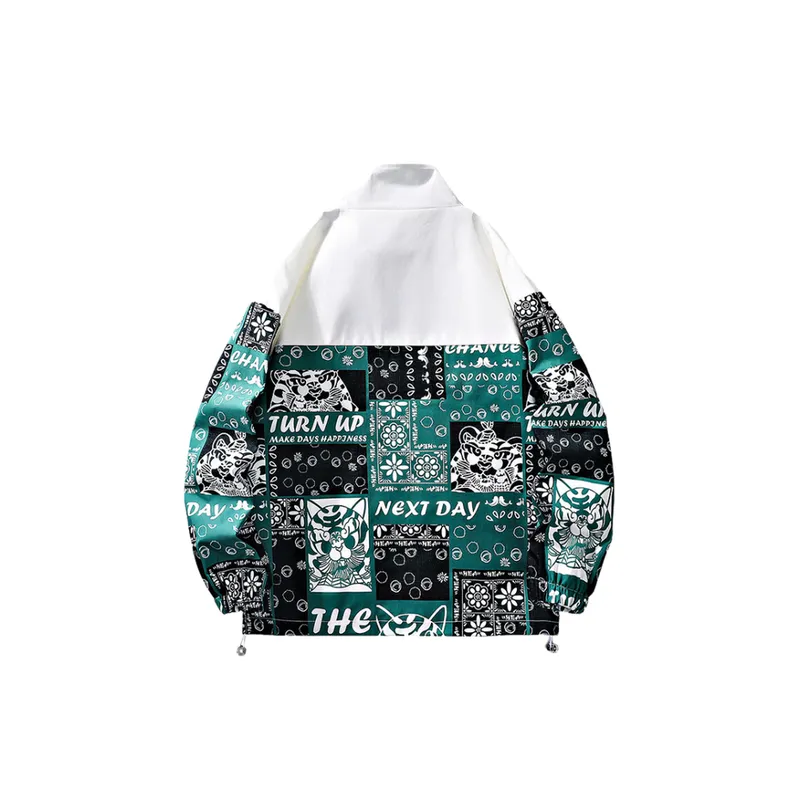 Vertical Collar Jacket Loose Waist Flower Pattern-3