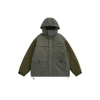 Retro Loose Big Pocket Hooded Tooling Cotton Jacket