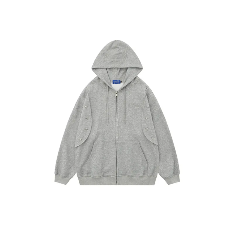 Solid Color Hooded Zipper Sweater-0