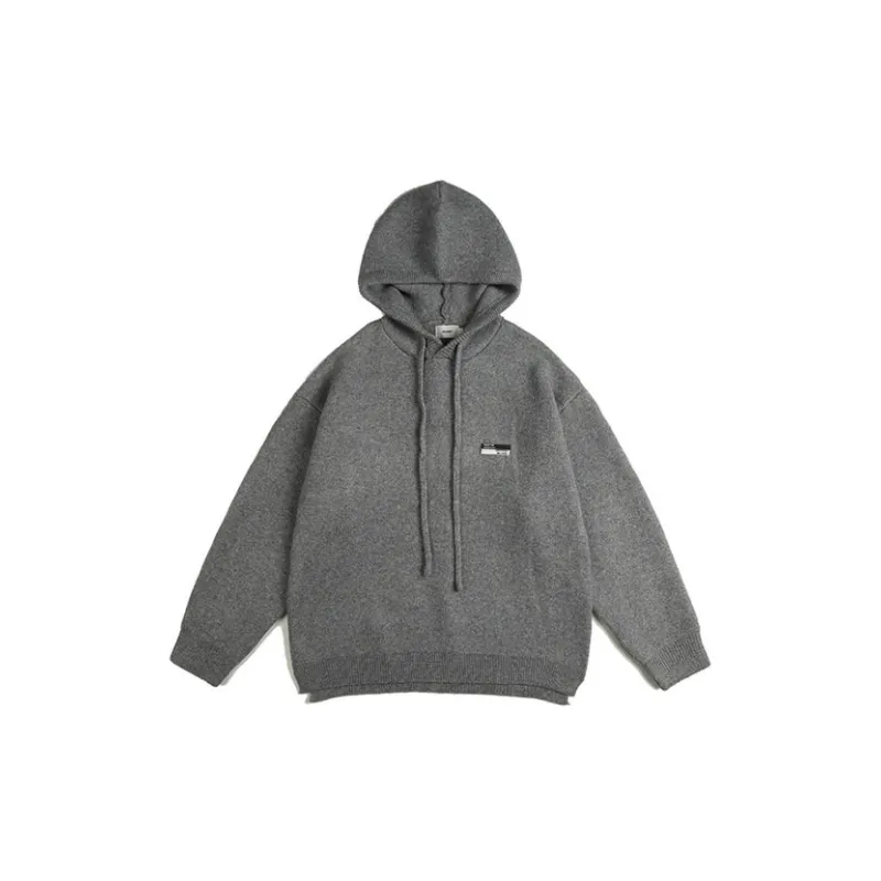 Solid Color Basic Hooded Pullover Retro Knitted Sweater-2