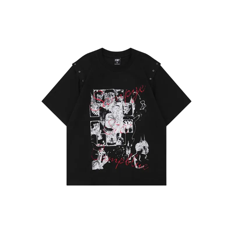 Retro Studded Cotton Blended Fabric T Shirt-0