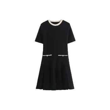 Fashion Contrast Color Knitted Fabric Dress Women