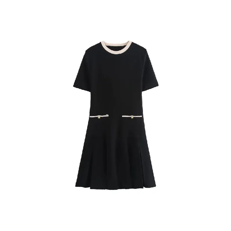 Fashion Contrast Color Knitted Fabric Dress Women-0