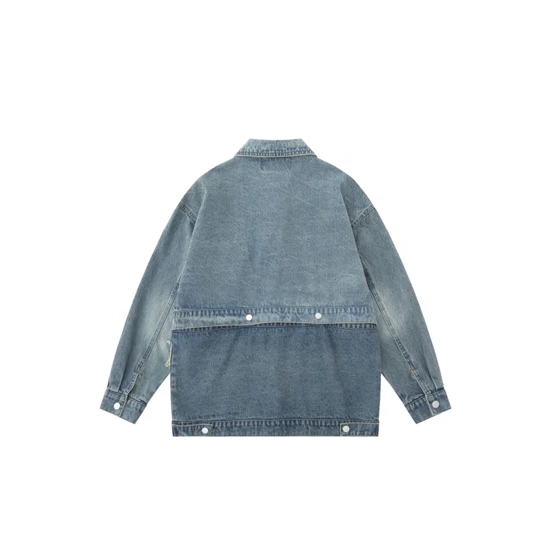 Retro Stitching Letter Star Embroidery Denim Jacket-3