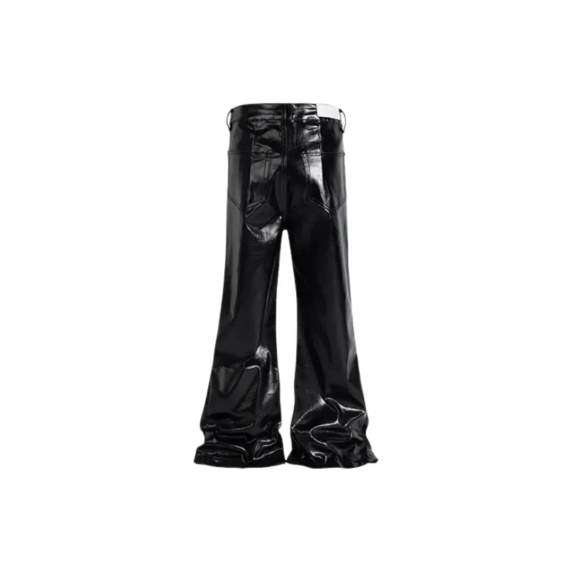 Fashionable Loose Denim Leather Pants-1