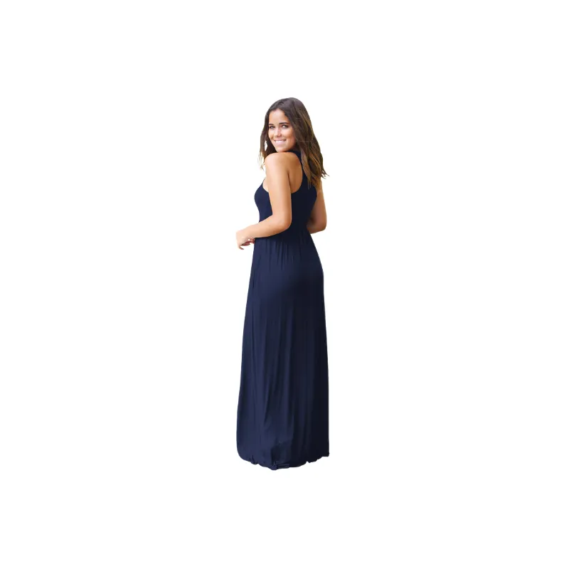Simple Plain Polyester Slip Dress Women-5