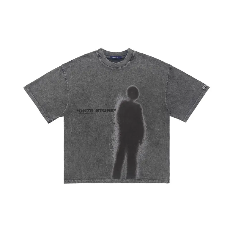 Spring And Summer National Tide Brand American Wash Old Direct Spray Figure Printing Shoulder Loosen Version Tide T Shirt-0