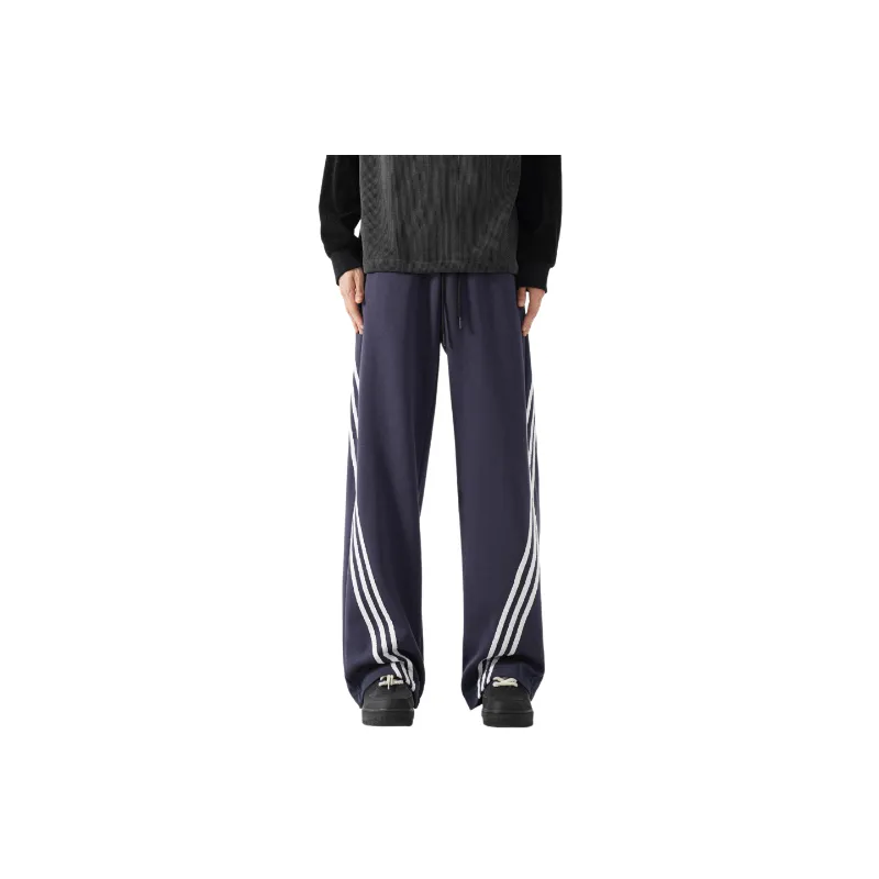 Retro Striped Blended Synthetic Fabrics Casual Pants-0