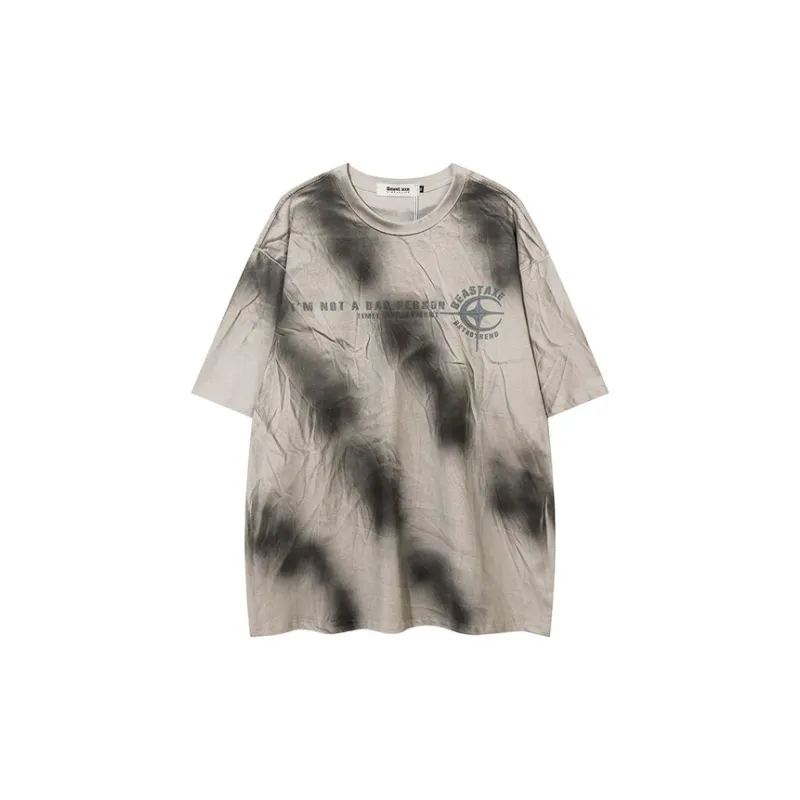 Tide Dirty Diagonal Letters Printed Round Neck Short Sleeved T Shirt-0