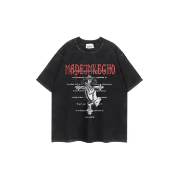 Vintage Cross Printed Washed Short Sleeve T shirt