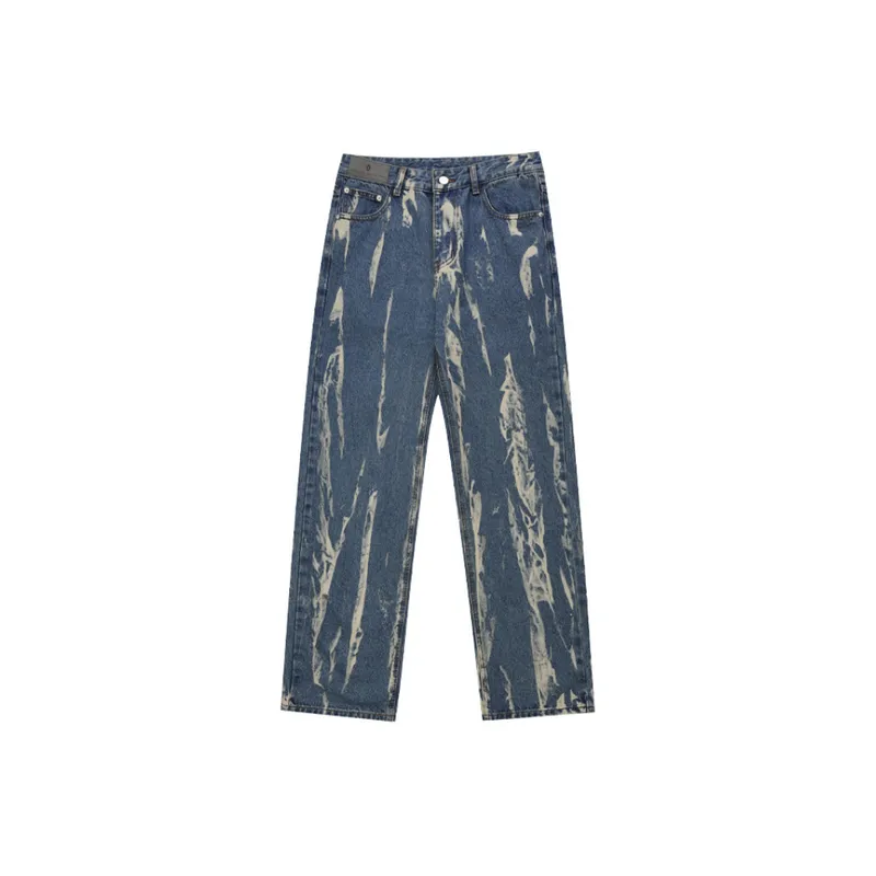 Retro High Street Striped Printed Washed Simple Casual Jeans