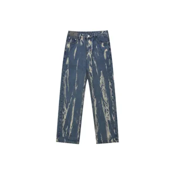 Retro High Street Striped Printed Washed Simple Casual Jeans