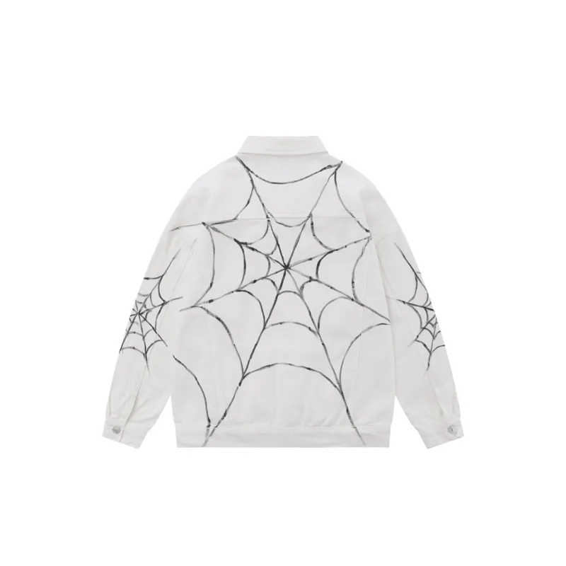 Spider Web Print Loose Denim Jacket-5
