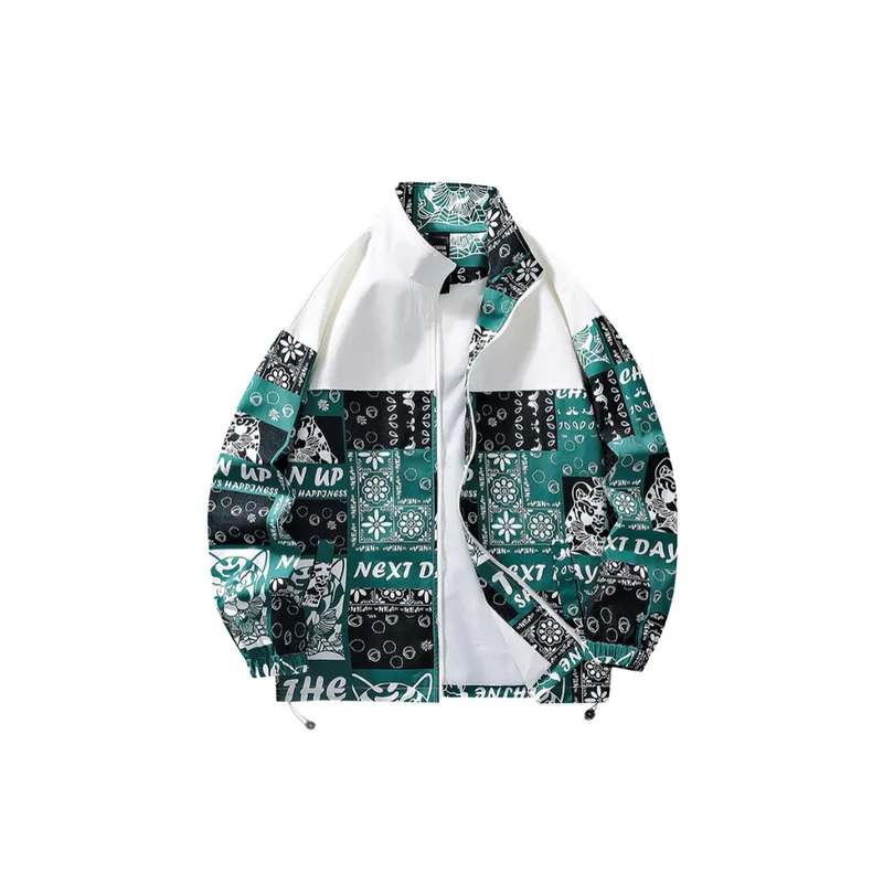 Vertical Collar Jacket Loose Waist Flower Pattern-2