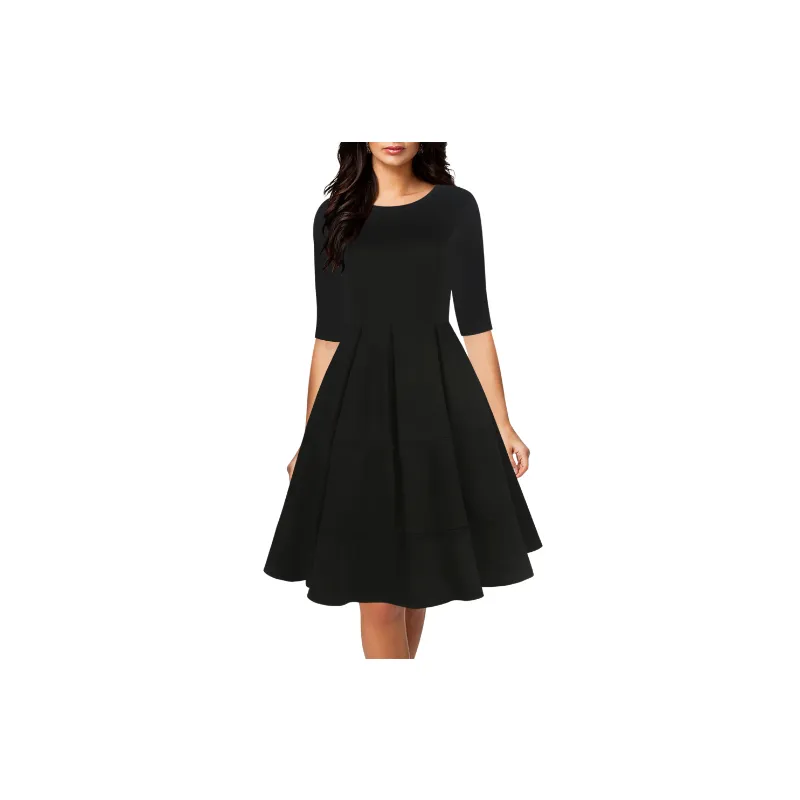 Elegant Contrast Color Cotton Dress Women-8