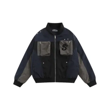 High Street Retro Niche Color matching Multi pocket Cotton padded Functional Baseball Suit
