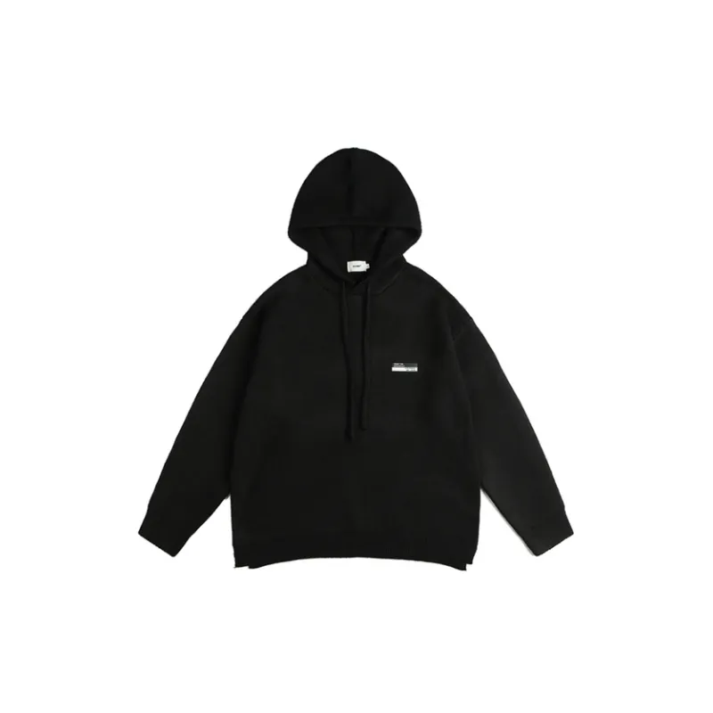 Solid Color Basic Hooded Pullover Retro Knitted Sweater-0