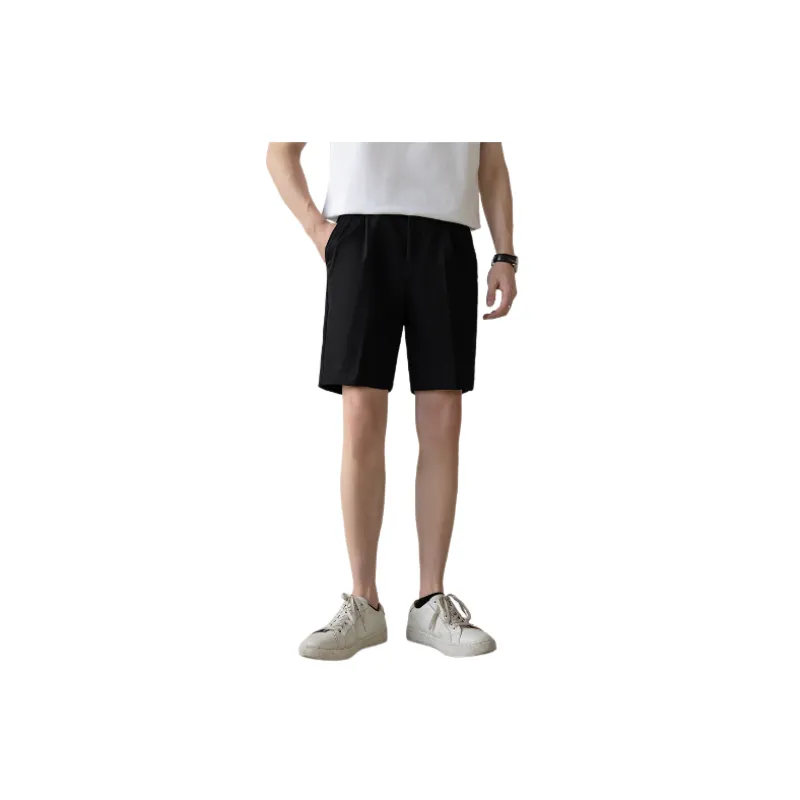 Plain Straight Leg Polyester Casual Shorts-0