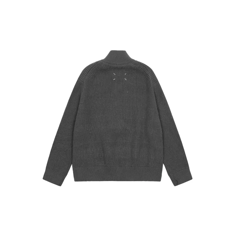 New Style High Collar Zipper Wool Cardigan Solid Color Sweater-1