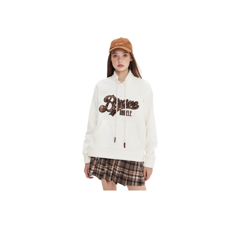 Fleece lined Brand Embroidered Loose Hoodie-4