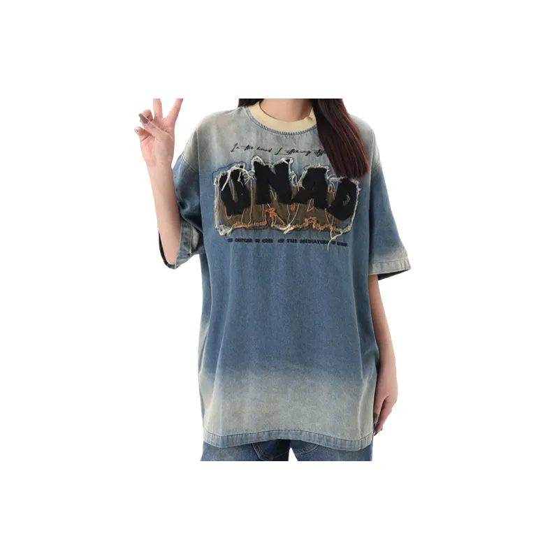 Basics Embroidery Denim T Shirt-2